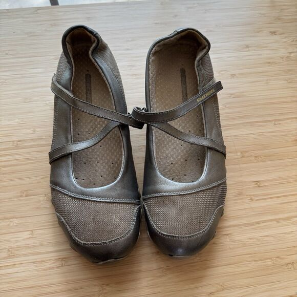 Skechers Ballet Sneaker Pewter Gray Sz 8.5 Mary Jane Metallic - Picture 10 of 12